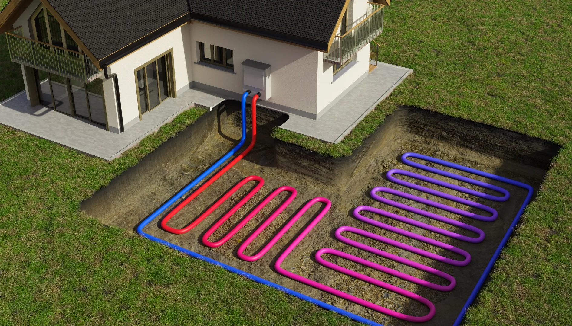 Air Conditioner mini split system next to home with brick wall